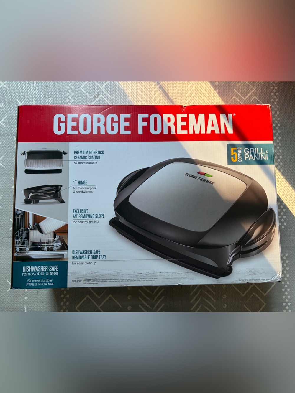 NIB George Foreman Black and White 5-Serving Indoor Grill & Panini - Picture 2 of 2